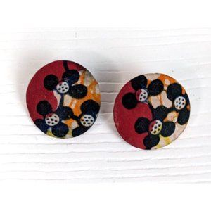 round cloth vintage earrings floral pattern
